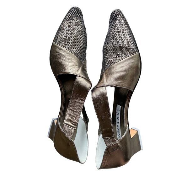 Quiet Lux Vintage VERSANI Womens 11 Gold Pointed Toe Kitten Coquette 80s Heels - Picture 3 of 13